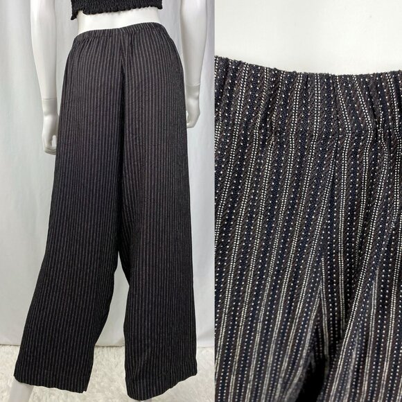 Vintage 90s high-rise charcoal stripe relaxed fit trousers pants medium large - Picture 3 of 4